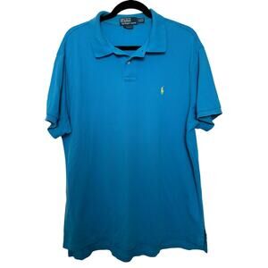 Polo Ralph Lauren Blue Custom Fit Mesh Polo Yellow Logo XXL Preppy Classic
